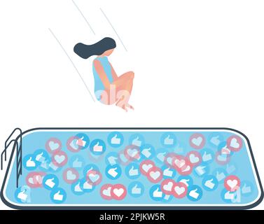 Illustrazione di blogger saltando nel tirare piena di ama. I social media o social network design concept. Illustrazione Vettoriale Illustrazione Vettoriale