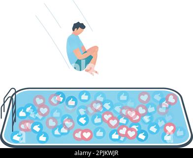 Illustrazione di blogger saltando nel tirare piena di ama. I social media o social network design concept. Illustrazione Vettoriale Illustrazione Vettoriale