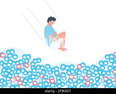 Illustrazione di blogger saltando nel tirare piena di ama. I social media o social network design concept. Illustrazione Vettoriale Illustrazione Vettoriale