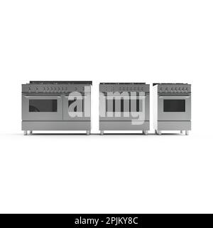 Un rendering 3D di tre stufe differenti-graduate fianco a fianco su uno sfondo bianco luminoso. Foto Stock
