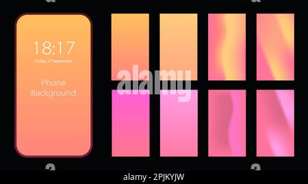 Sfondo sfumato del telefono con colori saturi. Rosa e arancione sfondo astratto. Applicabile per schermate di blocco del telefono cellulare, modelli e modelli Illustrazione Vettoriale