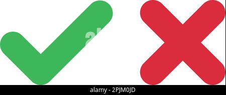 Selezionare le icone del Web. Selezionare i simboli X su sfondo isolato bianco. Segni di spunta di colore verde e rosso. Sì, nessun pulsante Web. Vettore illus Illustrazione Vettoriale