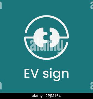 Logo veicolo elettrico. Spina e presa di corrente collegate tra loro. Applicabile come parcheggio per veicoli elettrici, zone auto elettriche, posti auto. Insegna elettrica, logo. Piatto Illustrazione Vettoriale