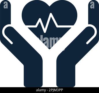 Le mani e le palme e heartbeat, il polso all'interno di forme di cuore. La cura della salute, amore, simbolo di attenzione. Per la salute umana il supporto medico icone. Assistenza sanitaria o prot Illustrazione Vettoriale