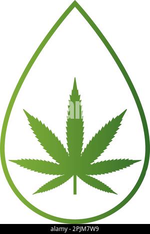 Cannabis medica all'interno goccia. Logo CBD OIL. Simbolo della foglia di Marijuana. Logo del prodotto CBD. Icona dell'olio di canapa. Illustrazione vettoriale Illustrazione Vettoriale