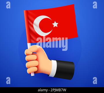 3D mano che tiene la bandiera nazionale della Turchia. Illustrazione vettoriale Illustrazione Vettoriale
