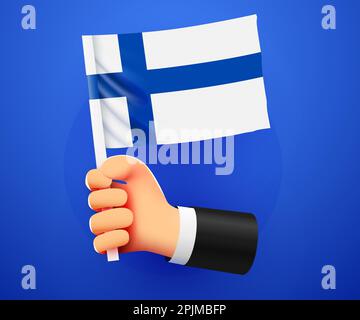 3D mano che detiene la bandiera nazionale della Finlandia. Illustrazione vettoriale Illustrazione Vettoriale