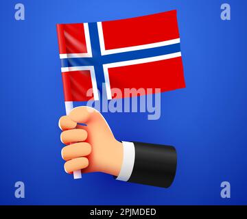 3D mano che detiene la bandiera nazionale della Norvegia. Illustrazione vettoriale Illustrazione Vettoriale