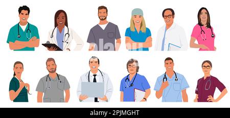 Set di medici sorridenti, infermieri illustrazione vettoriale Illustrazione Vettoriale