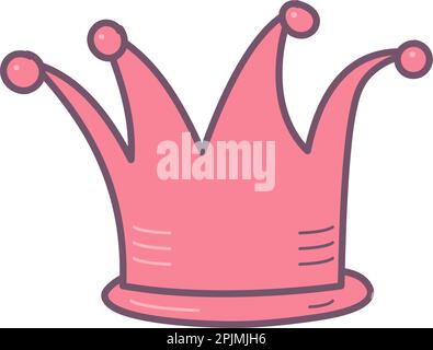 Illustrazione del doodle del fumetto rosa. Divertente regina, principessa corona. Royal, simbolo di lusso. Insegna della regina. Illustrazione vettoriale Illustrazione Vettoriale