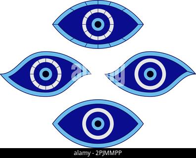 Set di amuleti di protezione da occhio malvagio. Collezione Fatima Eye. Ciondoli ana nazars su sfondo bianco isolato. Illustrazione vettoriale Illustrazione Vettoriale