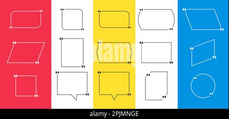Casella di virgolette vuota o bolle su sfondo giallo, rosso e blu. Nota, elementi del fumetto del preventivo, modelli. Citazione del testo, fumetti di citazione. V Illustrazione Vettoriale