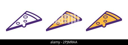 Icona fetta di pizza. Fast food, simbolo della pizza. Icone di stile moderno e alla moda. Simbolo di design alla moda per il web design. Cartelli per i pasti italiani. Pranzo pasto vettore illu Illustrazione Vettoriale
