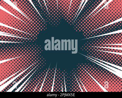 Velocità raggi. Azione, linee di velocità, strisce per la cornice del fumetto. Cornice astratta dinamica a strisce di velocità. Sfondo fumetto. Colore rosso e nero. Vect Illustrazione Vettoriale