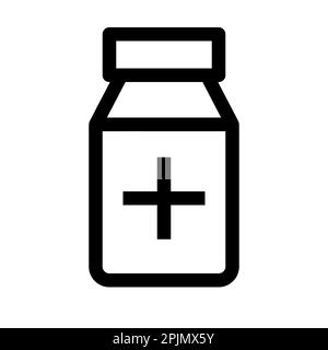 Vaso di pillole linea icona. Simbolo del flacone medico, segnale. Flacone di farmaco. Vaso con croce. Illustrazione vettoriale Illustrazione Vettoriale