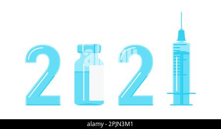 logo di 2021 anni come illustrazione della campagna di vaccinazione. Vaccino antivirale covid 19 flacone. Concetto di vaccinazione di Covid o coronavirus in 2021 anni. Vaccino Illustrazione Vettoriale