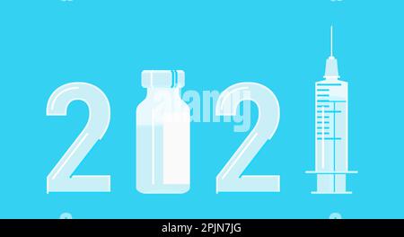 logo di 2021 anni come illustrazione della campagna di vaccinazione. Vaccino antivirale covid 19 flacone. Concetto di vaccinazione di Covid o coronavirus in 2021 anni. Vaccino Illustrazione Vettoriale