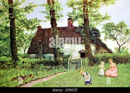 A Surrey Cottage un'illustrazione dal libro Kate Greenaway di M.H. Spielmann e G.S. Layard. Pubblicato da Adam e Charles, 1905. Foto Stock