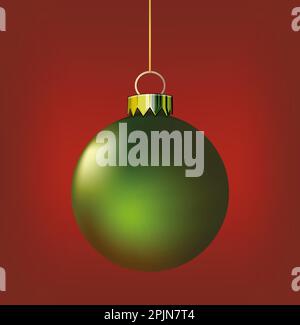 Verde palla di Natale isolato su sfondo rosso Vector illustrazione Illustrazione Vettoriale