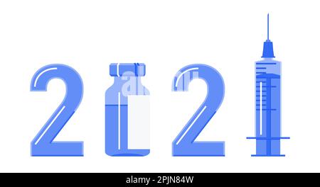 logo di 2021 anni come illustrazione della campagna di vaccinazione. Vaccino antivirale covid 19 flacone. Concetto di vaccinazione di Covid o coronavirus in 2021 anni. Vaccino Illustrazione Vettoriale