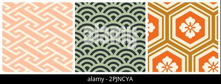 Modello tradizionale giapponese senza giunture. Seigaiha asiatico modello senza cuciture con onde di mare o oceano. Decorazione astratta, applicabile per sfondo o Illustrazione Vettoriale