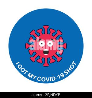 Simpatici badge di vaccinazione o adesivi con virus morti, uccisi, covidi o coronavirus. Badge con virgolette - vaccinato contro il covid 19, ho ottenuto il mio covid-1 Illustrazione Vettoriale