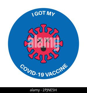 Simpatici badge di vaccinazione o adesivi con virus morti, uccisi, covidi o coronavirus. Badge con virgolette - vaccinato contro il covid 19, ho ottenuto il mio covid-1 Illustrazione Vettoriale