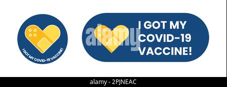Badge di vaccinazione con citazione - ho ottenuto il vaccino covid 19, per le persone vaccinate. Adesivi per campagne vaccinali con coronavirus, corona virus con casta medica Illustrazione Vettoriale