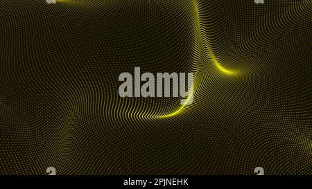 3D illustrazione del vettore. Linea ondulata dinamica astratta gialla a trama punteggiata. Moderno e futuristico semplice motivo a punti. Illustrazione vettoriale. Texture mezzitoni Foto Stock