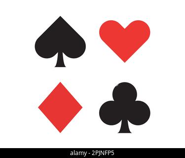 Сard si adatta alle icone - picche, croce, cuori, diamanti. Semplici tute geometriche. Applicabile per il gioco d'azzardo di carte, illustrazione del gioco di poker. VEC Illustrazione Vettoriale