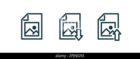 Icona di download del file immagine. Simbolo di caricamento del file immagine. Illustrazione vettoriale Illustrazione Vettoriale