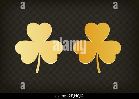 monete in trifoglio 3d su sfondo trasparente isolato.simboli del giorno di San Patrizio. Segno fortunato del trifoglio. Illustrazione Vettoriale