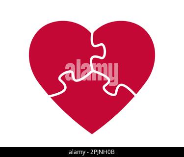 Puzzle cuore forme. Tre pezzi di puzzle. San Valentino simbolo. Simbolo del cuore del seghetto alternativo. Icona romantica. Illustrazione vettoriale Illustrazione Vettoriale