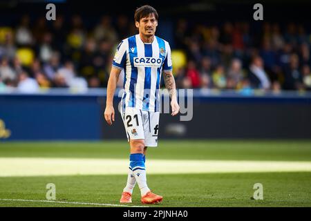 David Silva (Real Sociedad, n. 21) si occupa della partita di LaLiga Santander tra Villarreal CF e Real Sociedad all'Estadio de la Ceramica lo scorso aprile Foto Stock