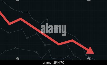 Grafico del mercato azionario. Grafico a linee in calo finanziario. Freccia rossa discendente. Correzione del mercato azionario, calo o prelievo. Business in calo, perdite. Financ Illustrazione Vettoriale