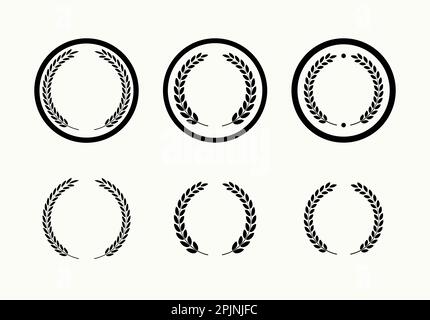 Set di simboli premio alloro. Applicabile per la progettazione di premi. Cornice rotonda. Simbolo delle ramificazioni di Laurel. Illustrazione vettoriale Illustrazione Vettoriale