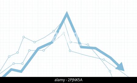 Surriscaldamento del mercato azionario e concetto in calo. Grafico a freccia finanziario, grafico a linee. Crisi del mercato azionario, prelievo o correzione. Vettore illustrati Illustrazione Vettoriale