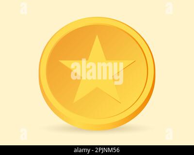 moneta 3d con segno a stella. Premi, premi, premi. Soldi d'oro. Applicabile per giochi di gioco, illustrazione jackpot. Illustrazione vettoriale. Illustrazione Vettoriale