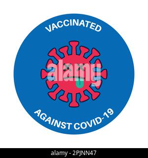 Simpatici badge di vaccinazione o adesivi con virus morti, uccisi, covidi o coronavirus. Badge con virgolette - vaccinato contro il covid 19, ho ottenuto il mio covid-1 Illustrazione Vettoriale