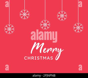 Banner natalizio con giocattoli appesi di natale come fiocchi di neve. Banner rosso di natale. Illustrazione vettoriale. Illustrazione Vettoriale