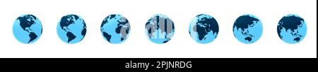 Set di globi di terra. Pianeta globo. 3d rendering. Modello Blue Planet. Continenti in tutto il mondo - africa, europa, asia, america. Mappa del mondo sul globo. Vettore il Illustrazione Vettoriale