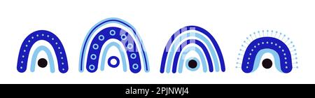 Arcobaleno blu bohémien o bohémien. Arcobaleno disegnato a mano. Malvagio occhio amuleto, fortunato arcobaleno. Elemento ornamentale. Illustrazione vettoriale Illustrazione Vettoriale