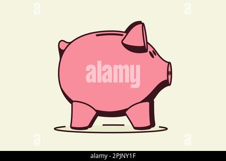 Rosa piggy bank. Contorno del simbolo della banca del piggy. Risparmio di denaro, pianificazione del budget, deposito bancario, investimento, pianificazione finanziaria concetto. Maiale rosa. Vettore piatto Illustrazione Vettoriale