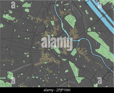 Mappa vettoriale di Vienna con colori scuri. Illustrazione Vettoriale