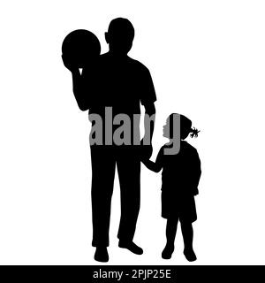 Silhouette di padre e di sua figlia che giocano con una palla Illustrazione Vettoriale