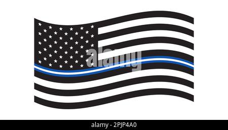 Bandiera degli Stati Uniti in bianco e nero con linea blu. Bandiera dei servizi medici di emergenza DEGLI STATI UNITI. Onda. Celebrazione settimana EMS. Simbolo patriottico. STATI UNITI. Illustrazione vettoriale Illustrazione Vettoriale