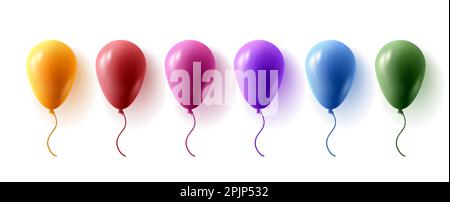 Vector realistic festive 3D elio palloncini lucidi per anniversario, festa di compleanno o altro elemento di design celebrazione in diversi colori Illustrazione Vettoriale