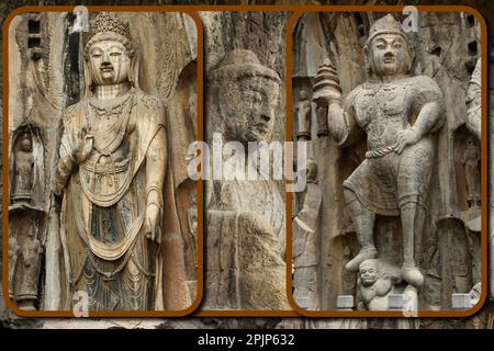 Le Grotte di Longmen sono una serie di santuari rocciosi in cui sono raffigurati soggetti buddisti, un sito patrimonio dell'umanità dell'UNESCO è uno dei siti più famosi di Chin Foto Stock