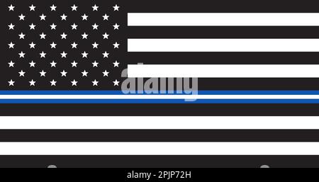 Bandiera degli Stati Uniti in bianco e nero con linea blu. Bandiera dei servizi medici di emergenza DEGLI STATI UNITI. Celebrazione settimana EMS. Simbolo patriottico. STATI UNITI. Illustrazione vettoriale Illustrazione Vettoriale