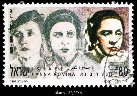 MOSCA, RUSSIA - 26 MARZO 2023: Francobollo stampato in Israele mostra Hanna rovina (1889-1980), famosa serie Women 1992, circa 1992 Foto Stock